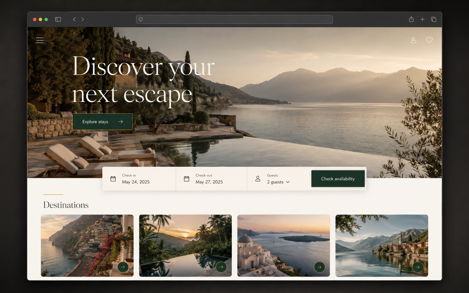 Boutique hotel website design concept